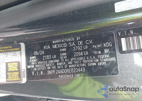 2024 Kia Forte Lx from USA, damaged, VIN 3KPF24AD0RE820449